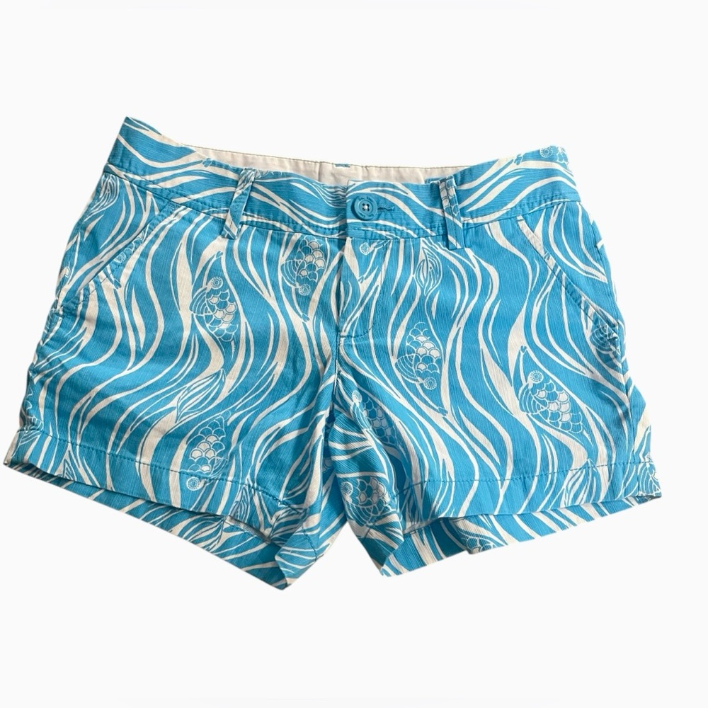 🩵Lilly Pulitzer The Callahan Shorts Casual Women 2 Blue Resort White Joe Fish🩵